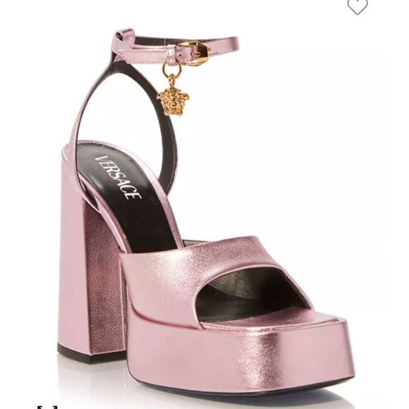 Versace Women's Logo Charm High Heel Platform Sandals - Picture 1 of 11